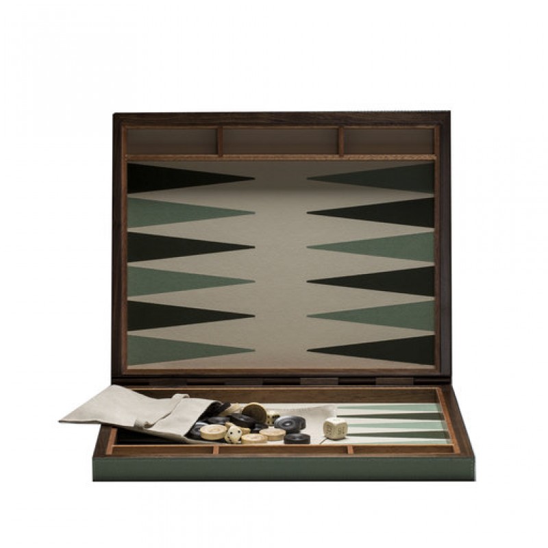 Set Da Backgammon In Pelle Con Custodia Pieghevole – Gioco Da Tavolo Classico Da Viaggio – 30 Pedine In Finto Corno E 5 Dadi – Verde